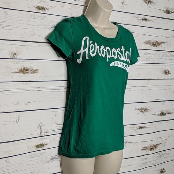 Aeropostale T-shirt Green White Sparkly Medium - Picture 2 of 7
